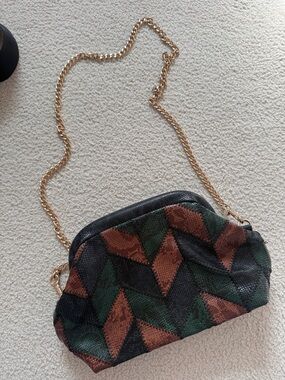 Anthropologie Chevron Geo Crossbody in Black, Brown & Green